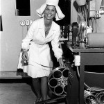 Christine McGuire in the projection booth (1970)