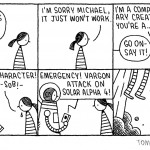 “Sci-fi v Literary Fiction” by Tom Gauld, March 2011