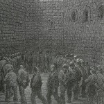 “Newgate Exercise yard” by Gustave Doré, wood engraving, 1872