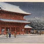 Zojoji Temple in Snow, four prints by Kawase Hasui