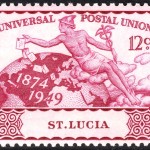 Mercury, the Roman adaptation of Hermes, is seen spreading letters on this St. Lucia stamp from 1949. Retrieved from Wikimedia commons.