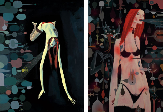 Two paintings from the Ether series by Tim Biskup, 2007