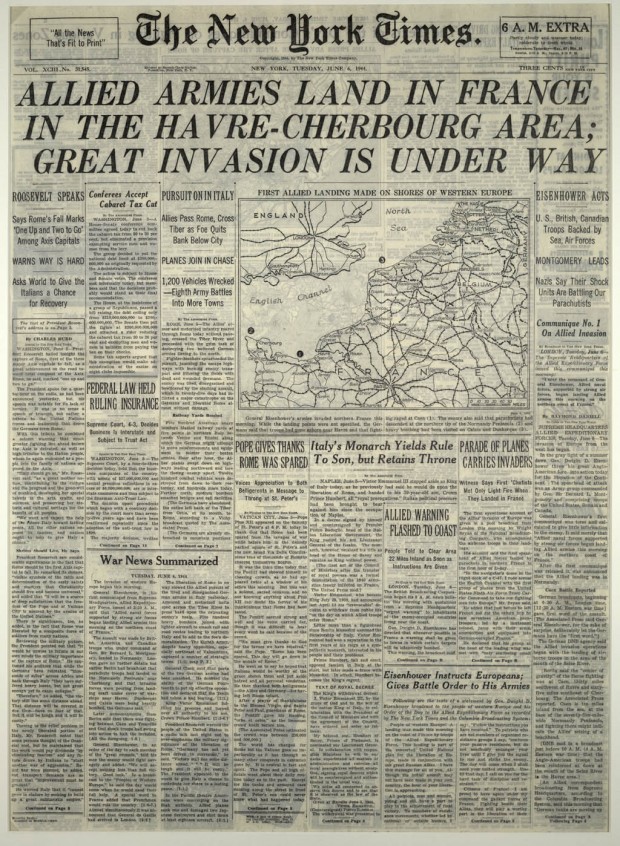 New York Times, June 6, 1944: front page