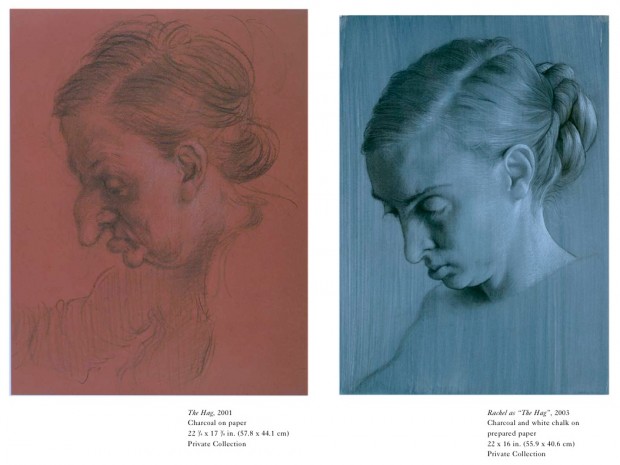 Related material to the painting "Thanksgiving" by John Currin, 2003: two drawing studies of "The Hag" (2001 and 2003)