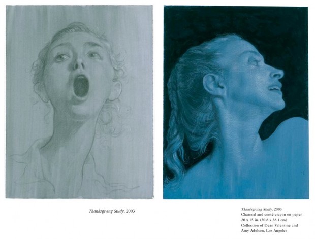 Related material to the painting "Thanksgiving" by John Currin, 2003: two drawing studies for "Thanksgiving" (2003)