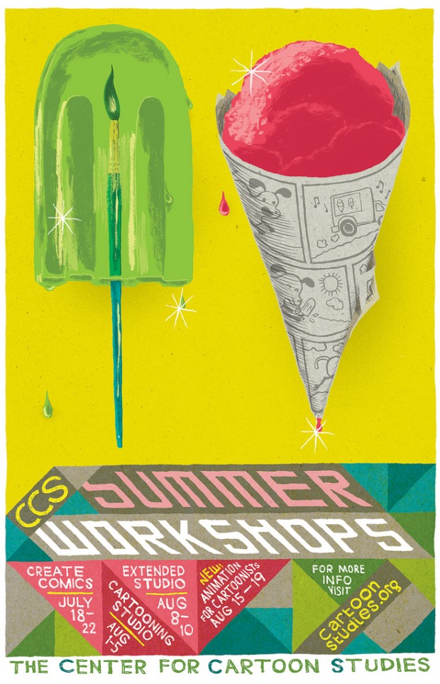 CCS Summer Workshop poster by Joseph Lambert, drawn with a brush pen and G-nib & ink, colored in Photoshop, 2011. © Joseph Lambert