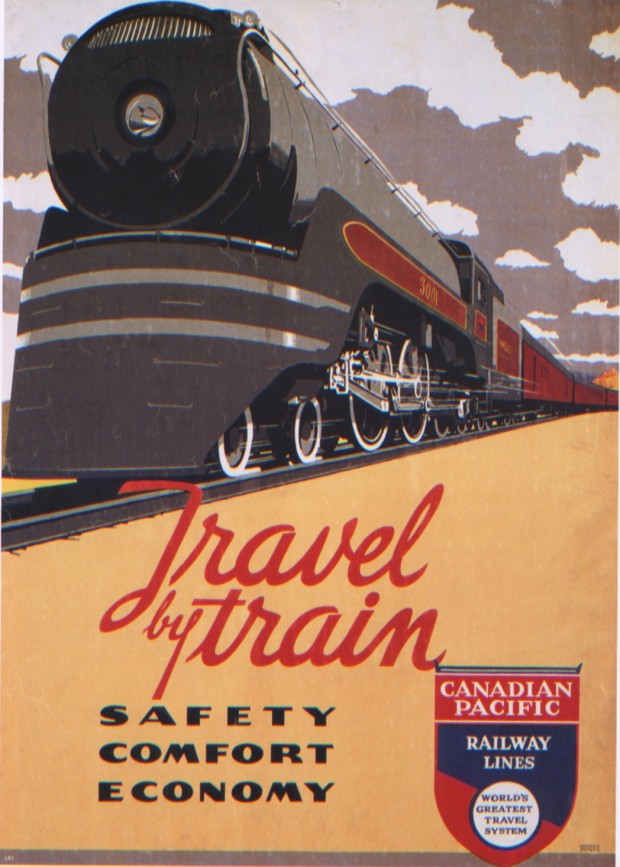 “Travel by train” silkscreen poster by Norman Fraser for the Canadian Pacific, 1937