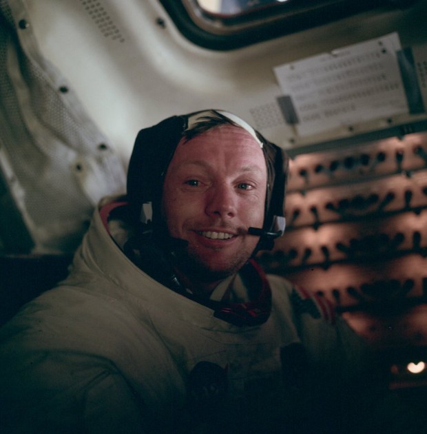 NASA (AS11-37-5528): Astronaut Neil Armstrong in the LM after his famous moonwalk. July 20, 1969