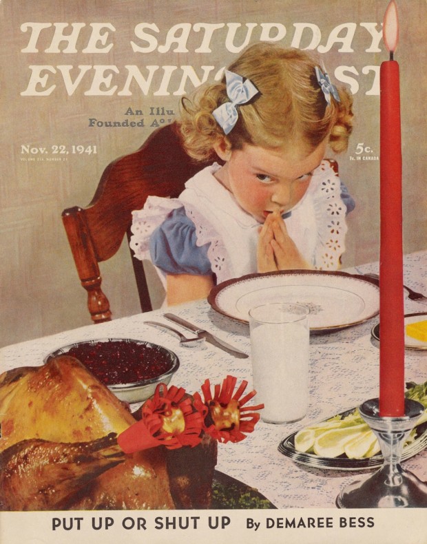 “Cover of the Saturday Evening Post, November 22, 1941” by Richard C. Miller, offset lithograph, image: 34.9 x 27.5 cm. Credit: The J. Paul Getty Museum, Los Angeles, Collection of the Miller Family Trust.