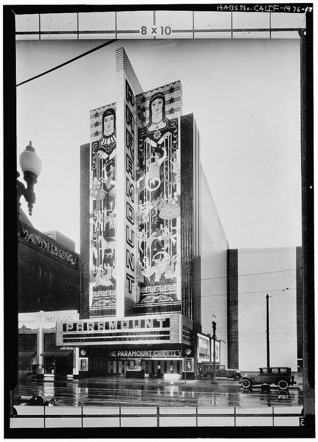 The Paramount Theatre in Oakland (CA), 1932. From the archive of the Historic American Buildings Survey at The Library of Congress. Reproduction Number: HABS CAL,1-OAK,9--17. Public domain.