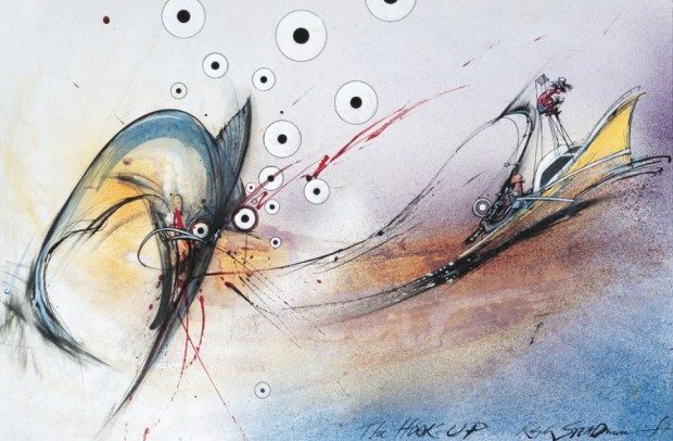 “The Hook Up”, an original illustration by Ralph Steadman for Hunter S. Thompson’s book ‘The Curse of Lono’. Retrieved from Taschen.
