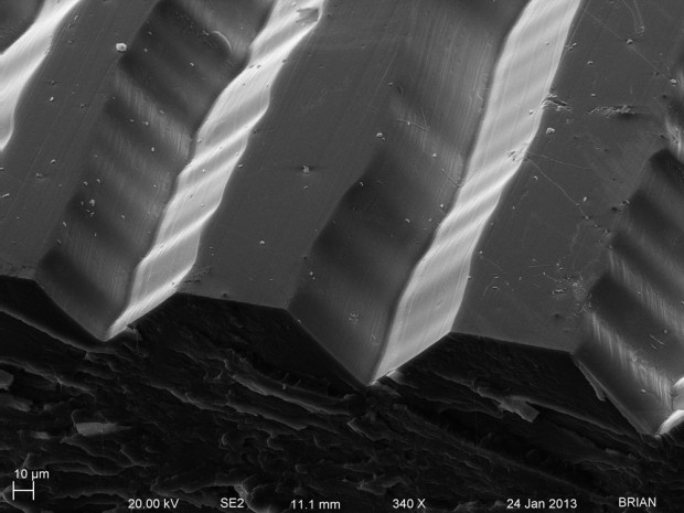 Vinyl Record Grooves (A): micrograph produced by a scanning electron microscope. Image courtesy of University of Rochester: URnano.