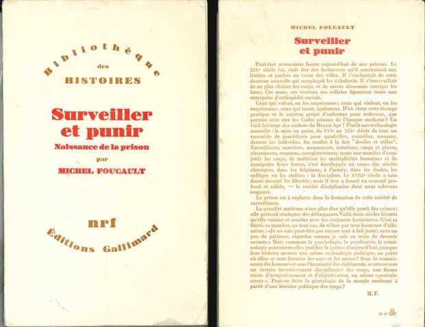 Front and back covers of the first edition of Michel Foucault’s ‘Surveiller et punir’ (1975)