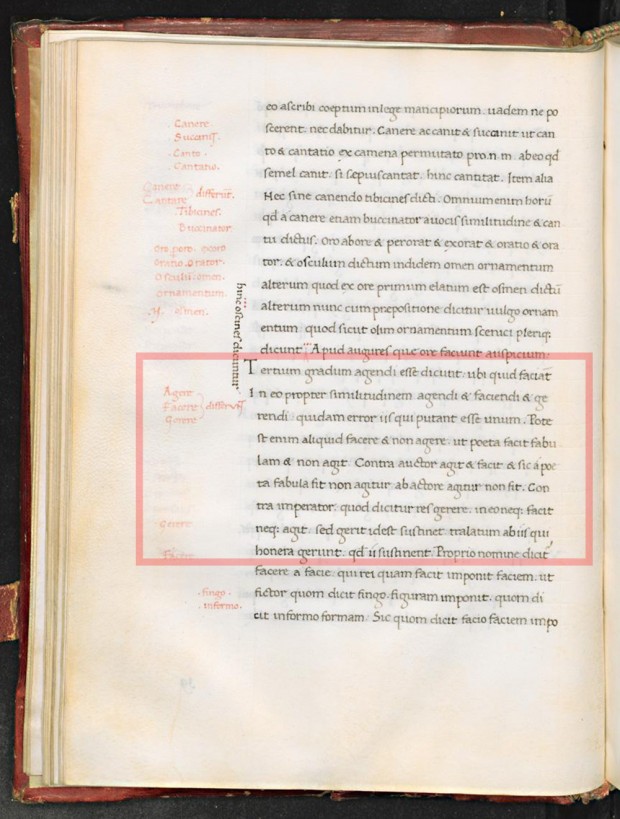 Varro, De lingua latina, Laurentianus 51.5, 1427, 39v. Click for a larger view.