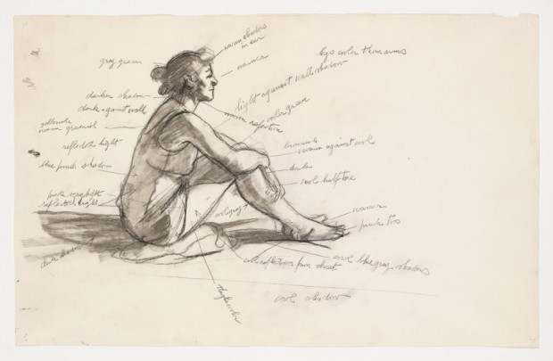 Edward,  Study for Morning Sun, 1952. Fabricated chalk and graphite pencil on paper, 12 1/16 × 18 15/16 in. (30.6 × 48.1 cm). Whitney Museum of American Art, New York; Josephine N. Hopper Bequest  70.291.