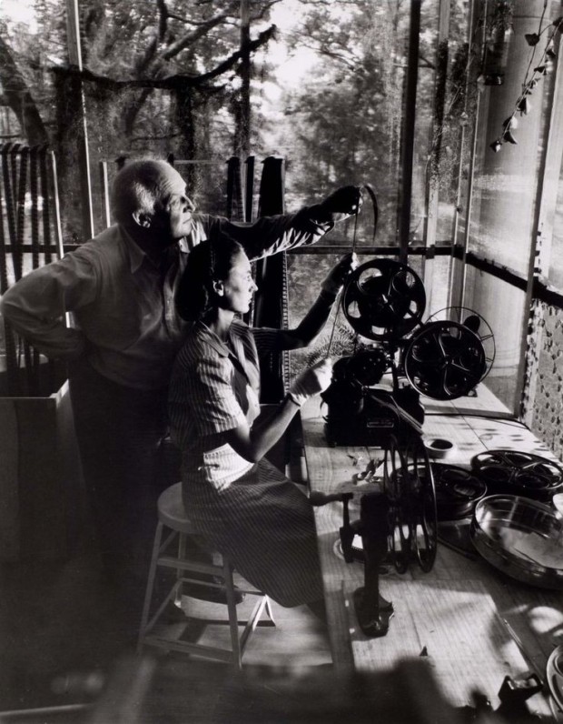 Robert Flaherty and Helen van Dongen on Location in Louisiana while Shooting “Louisiana Story,” 1948. Photo by Arnold Eagle. Image retrieved from Fans in a Flashbulb, the blog of the International Center of Photography.