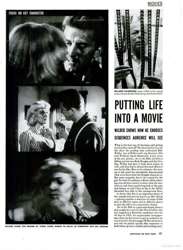 Billy Wilder editing ‘Ace in a Hole’, LIFE magazine, February 19, 1951, p. 57. Photo by Bob Landry.