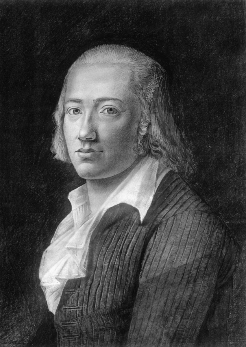 Black and white image of a portrait of German poet Friedrich Hölderlin